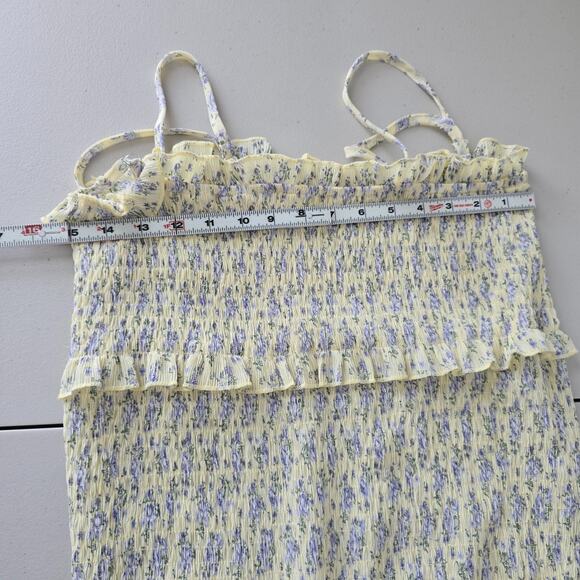 Mable Esme Sleeveless Tiered Ruffle Dress Women's L Yellow Purple Floral Midi - Picture 14 of 16